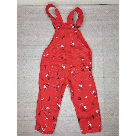Vintage Drop Jeans Overalls 6-12 Months Red Nautical Fishing Sailboat - Picture 5 of 8